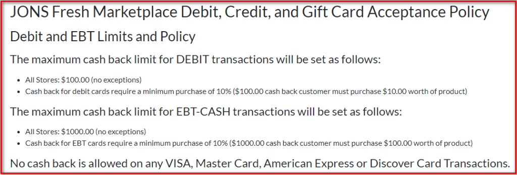 EBT Limits and policy