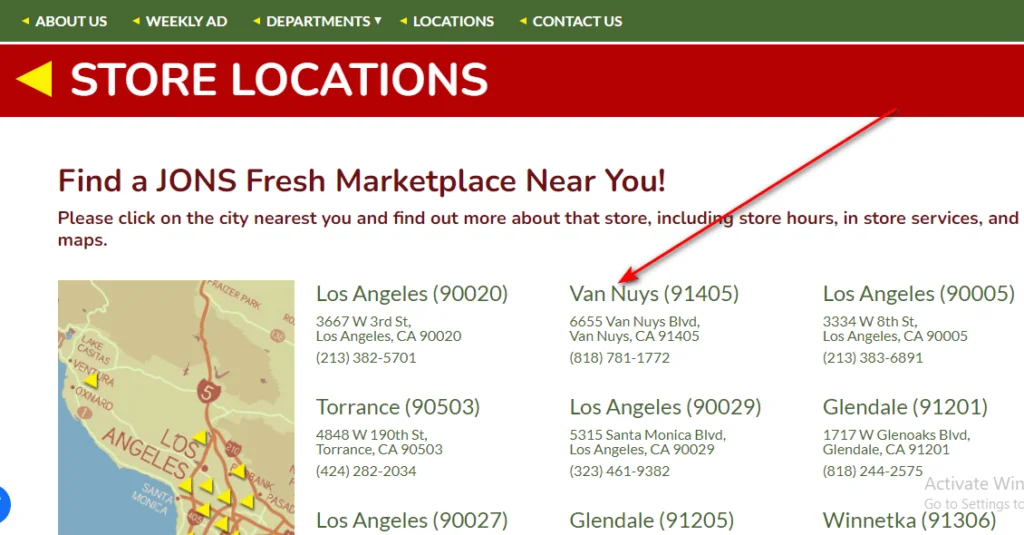 Jons Fresh Marketplace website finding a nearby store