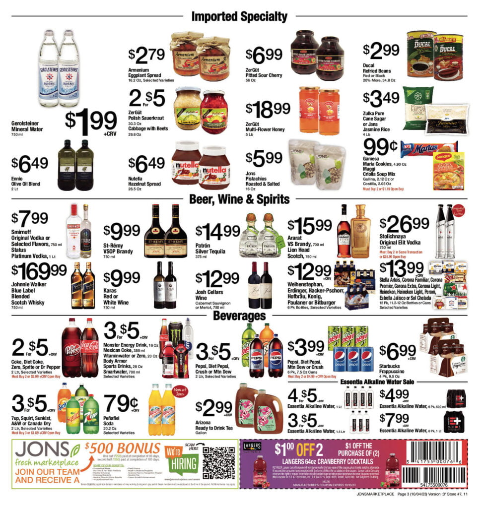 Jon's fresh weekly imported specialty ad