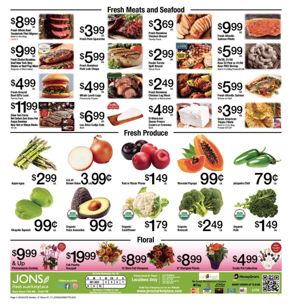 Jon's fresh weekly fresh meats and seafood ad